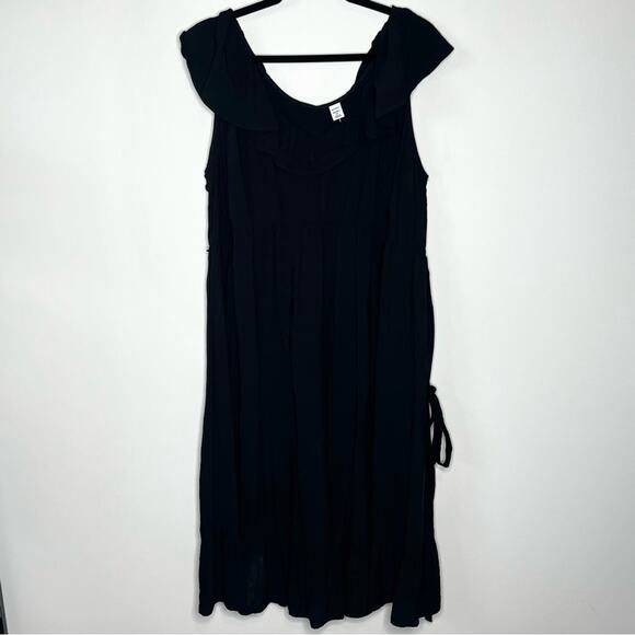 NWT OLD NAVY Maternity Ruffled Waist-Defined Tie-Belt Midi Dress Black Size XL - Picture 2 of 7